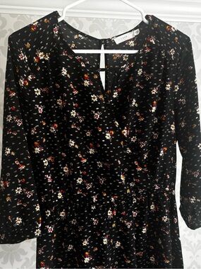 LUSH Kendal Dress in Black Floral Faux Wrap Mini Dress with Delicate Print